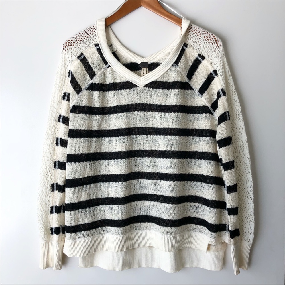 Free People Striped Crochet Knit Pullover Sweater